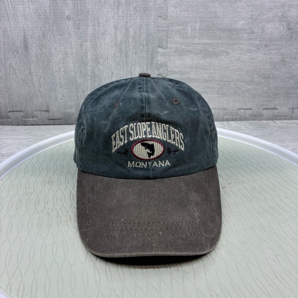 Vintage East Coast Anglers Hat Cap‎ Strap Back Olive Green Canvas Montana